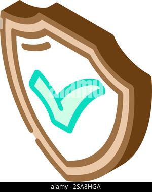 shield check mark isometric icon vector. shield check mark sign. isolated symbol illustration. shield check mark isometric icon vector illustration Stock Vector