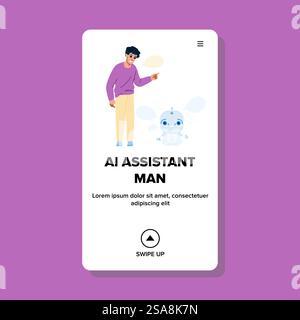 concept ai assistant man vector. robot digital, modern online, business computer concept ai assistant man web flat cartoon illustration. concept ai assistant man vector Stock Vector