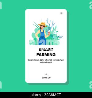 technology smart farming vector. innovation digital, industry plant, concept field technology smart farming web flat cartoon illustration. technology smart farming vector Stock Vector