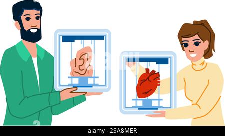 medical 3d printing organ  vector.  human print, printer model, machine transplant medical 3d printing organ character. people flat cartoon illustration. medical 3d printing organ vector Stock Vector