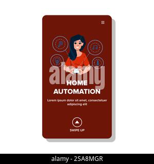 network home automation vector. smart control, digital app, remote house network home automation web flat cartoon illustration. network home automation vector Stock Vector