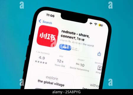 Ostersund, Sweden - Jan 24, 2025. RedNote app on a smartphone. Stock Photo