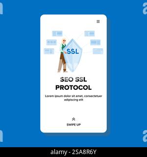 http seo ssl protocol vector. website safe, link certificate, domain password http seo ssl protocol web flat cartoon illustration. http seo ssl protocol vector Stock Vector