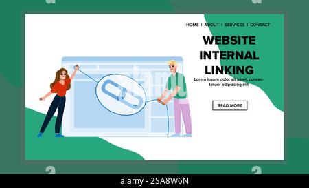 web website internal linking vector. page backlink, concept hyperlink, txt business web website internal linking web flat cartoon illustration. web website internal linking vector Stock Vector