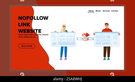 txt nofollow link website vector. back internal, external building, building seo txt nofollow link website web flat cartoon illustration. txt nofollow link website vector Stock Vector