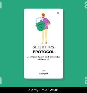 301 seo https protocol vector. webhost website, web safe, site link 301 seo https protocol web flat cartoon illustration. 301 seo https protocol vector Stock Vector