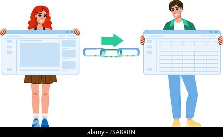external dofollow  vector.  internal nofollow, building optimization, content website external dofollow character. people flat cartoon illustration. external dofollow vector Stock Vector