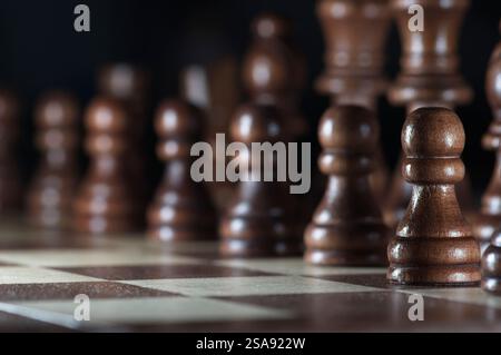 Front row of black chess line up Stock Photo