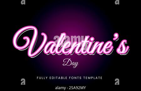 Valentine's Day Neon Text Effect - Fully Editable Fonts Template Stock Vector