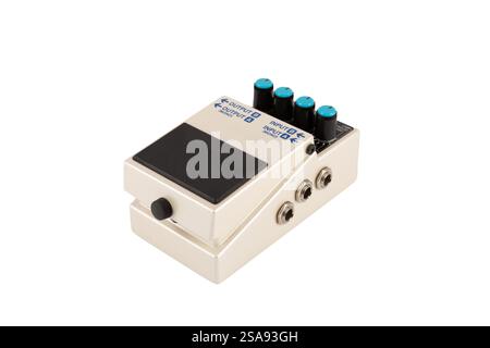 White guitar effects pedal isolated on white background cutout Stock Photo