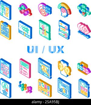 ui ux web interface mobile icons set vector. web mobile, arrow user, website tool, control, modern simple, experience ui ux web interface mobile isometric sign illustrations. ui ux web interface mobile icons set vector Stock Vector