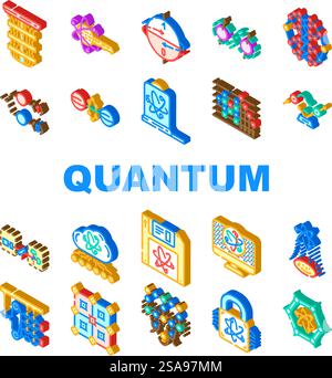 quantum technology data network icons set vector. internet digital, big science, server computer, energy communication quantum technology data network isometric sign illustrations. quantum technology data network icons set vector Stock Vector