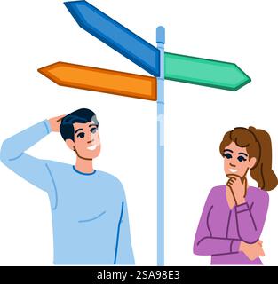 success decision making  vector.  career path, lost future, question man success decision making character. people flat cartoon illustration. success decision making vector Stock Vector