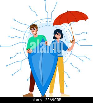 insurance insurtech  vector.  digital fintech, money accident, shield business insurance insurtech character. people flat cartoon illustration. insurance insurtech vector Stock Vector