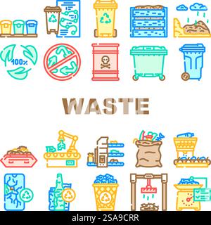 Waste sorting icons set outline vector. Garbage sorting. Sort trash ...