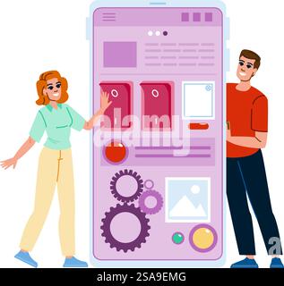 software usability testing website  vector.  data analysis, app application, mobile ui software usability testing website character. people flat cartoon illustration. software usability testing website vector Stock Vector