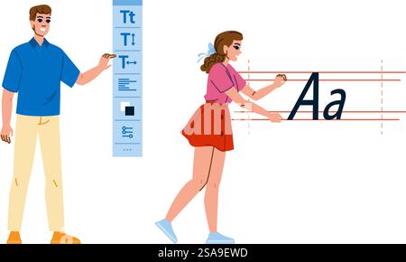 book typography website  vector.  abstract agency, a4 professional, purpose project book typography website character. people flat cartoon illustration. book typography website vector Stock Vector