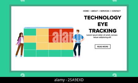 research technology eye tracking vector. analysis gaze, movement screen, software hardware research technology eye tracking web flat cartoon illustration. research technology eye tracking vector Stock Vector