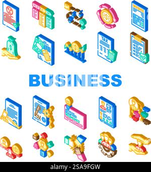 business process technology icons set vector. system teamwork, data workflow, computer strategy, digital information, project business process technology isometric sign illustrations. business process technology icons set vector Stock Vector