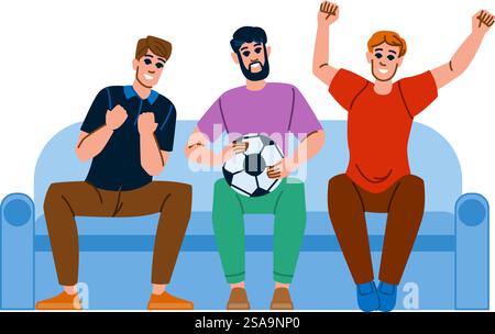 match watching soccer live  vector.  sport happy, stadium event, watch game match watching soccer live character. people flat cartoon illustration. match watching soccer live vector Stock Vector