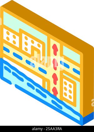 evacuation route disaster isometric icon vector. evacuation route disaster sign. isolated symbol illustration. evacuation route disaster isometric icon vector illustration Stock Vector