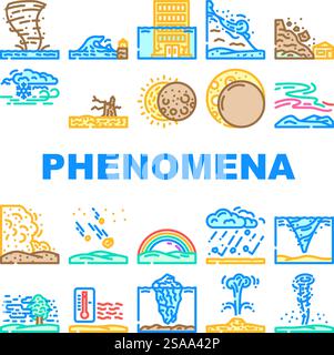natural phenomena eclipse tsunami icons set vector Stock Vector Image ...