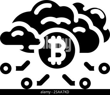 cloud cryptocurrency mining glyph icon vector. cloud cryptocurrency mining sign. isolated symbol illustration. cloud cryptocurrency mining glyph icon vector illustration Stock Vector