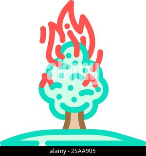 flaming tree wildfire disaster color icon vector illustration Stock ...