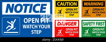 Caution Sign Open Pit, Watch Your Step Stock Vector