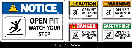 Caution Sign Open Pit, Watch Your Step Stock Vector
