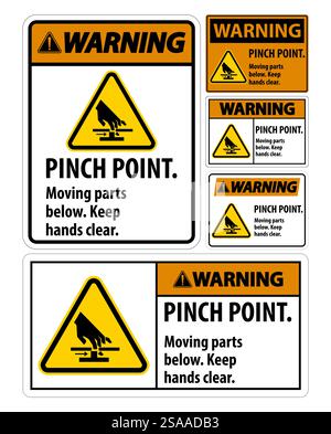 Warning Pinch Point, Moving Parts Below, Keep Hands Clear Symbol Sign Isolate on White Background,Vector Illustration EPS.10 Stock Vector