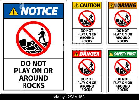 Caution Sign Do Not Play On or Around Rocks Stock Vector