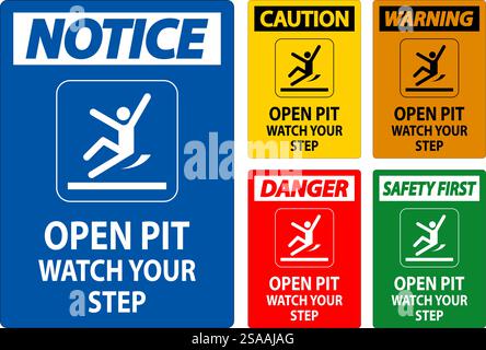 Caution Sign Open Pit, Watch Your Step Stock Vector