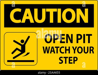 Caution Sign Open Pit, Watch Your Step Stock Vector