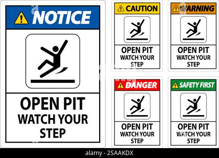Caution Sign Open Pit, Watch Your Step Stock Vector