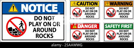 Caution Sign Do Not Play On or Around Rocks Stock Vector