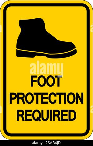 Caution Foot Protection Required Wall Sign on white background Stock Vector