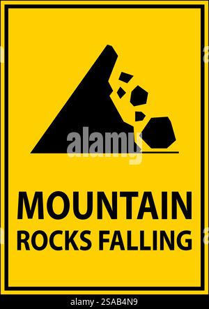 Road Warning Sign, Mountain Rocks Falling Symbol Stock Vector