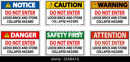 Danger Sign, Do Not Enter, Loose Brick And Stone Collapse Hazard Stock Vector