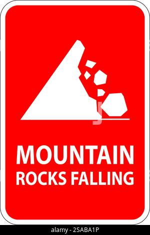 Road Warning Sign, Mountain Rocks Falling Symbol Stock Vector