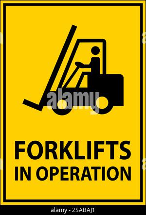 Caution forklifts in operation Sign on white background Stock Vector