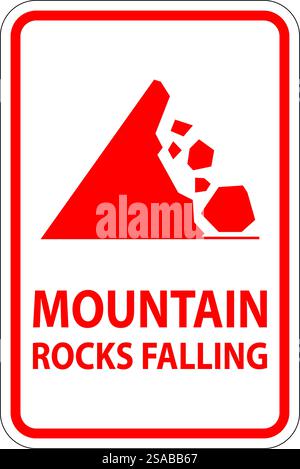 Road Warning Sign, Mountain Rocks Falling Symbol Stock Vector