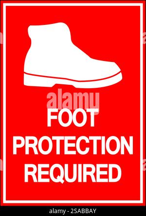 Caution Foot Protection Required Wall Sign on white background Stock Vector