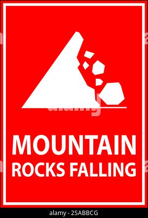 Road Warning Sign, Mountain Rocks Falling Symbol Stock Vector