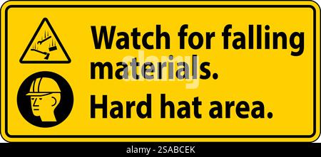 Warning Sign, Watch For Falling Materials, Hard Hat Area Stock Vector