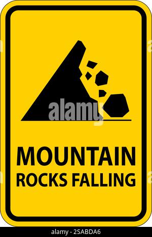 Road Warning Sign, Mountain Rocks Falling Symbol Stock Vector