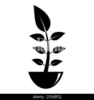 A minimalist plant icon featuring a clean design with a stem and leaves in a pot. Ideal for eco-friendly projects, nature-themed graphics, and modern aesthetics. Stock Vector