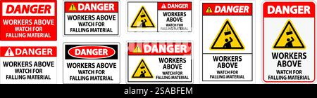 Danger Sign, Workers Above Watch For Falling Material Stock Vector