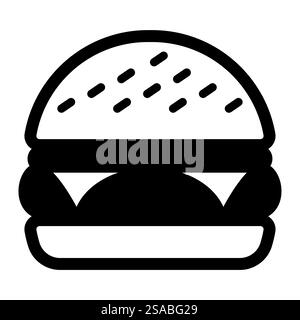 A minimalist black and white hamburger icon suitable for various food-related projects, menus, or restaurant branding. Perfect for representing tasty meals. Stock Vector