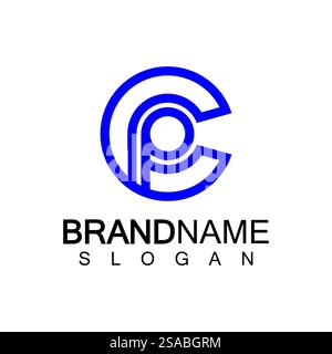 Initial lowercase letter logo cp,pc, p inside c, monogram rounded shape Stock Vector